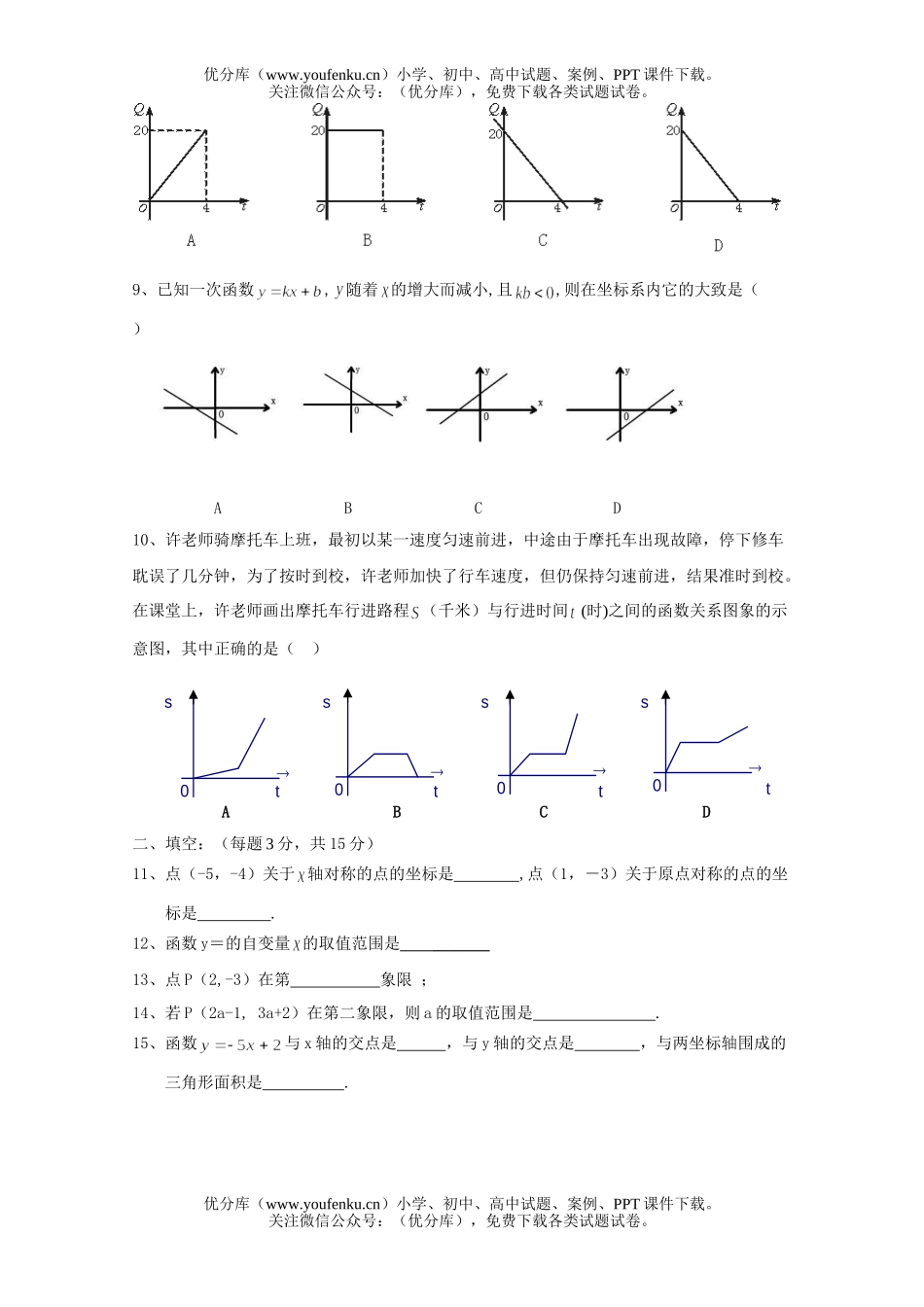 初中八年级数学18章《函数及其图象》单元测验试卷_第1页