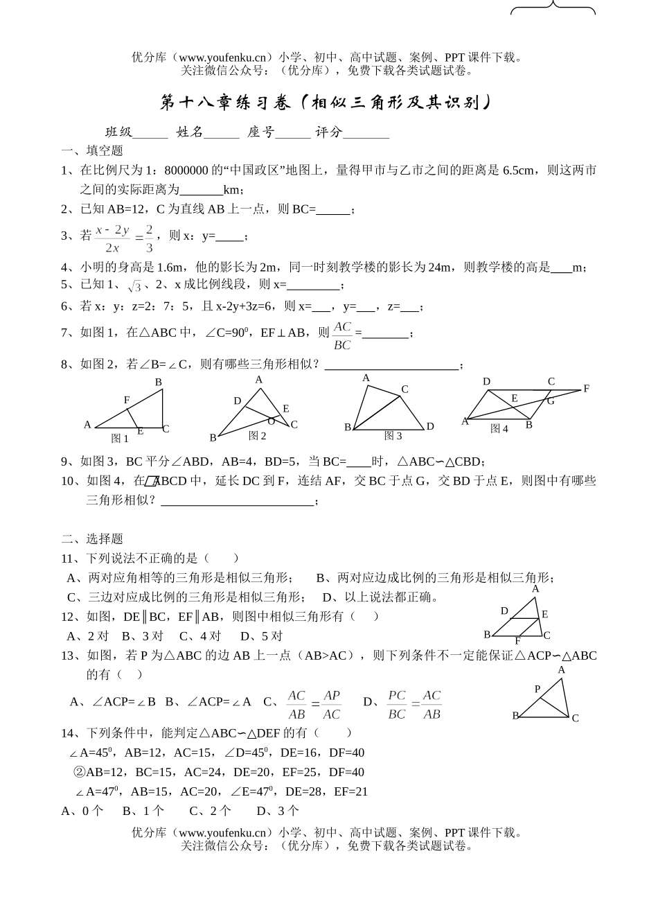 初中八年级数学相似三角形及其识别试卷_第1页