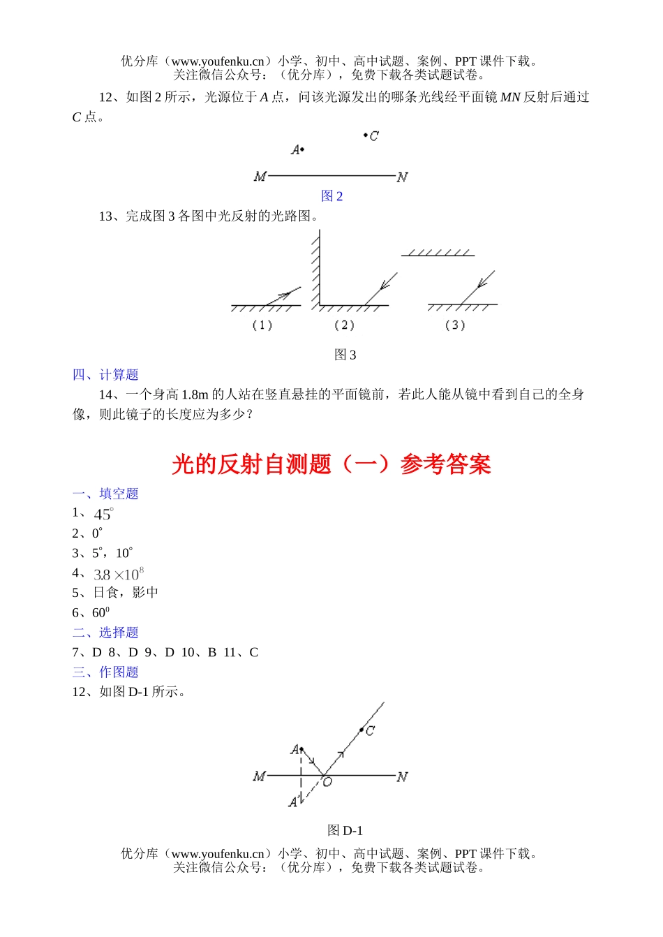 初中八年级物理光的反射测(一)试卷_第2页