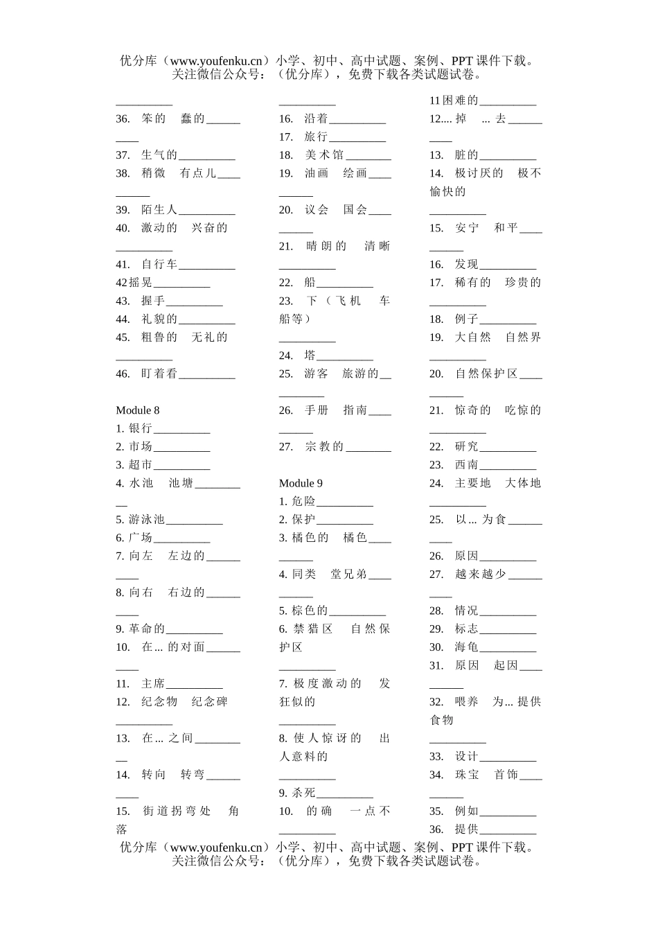 初中八年级英语级上册单词Module 1试卷_第2页