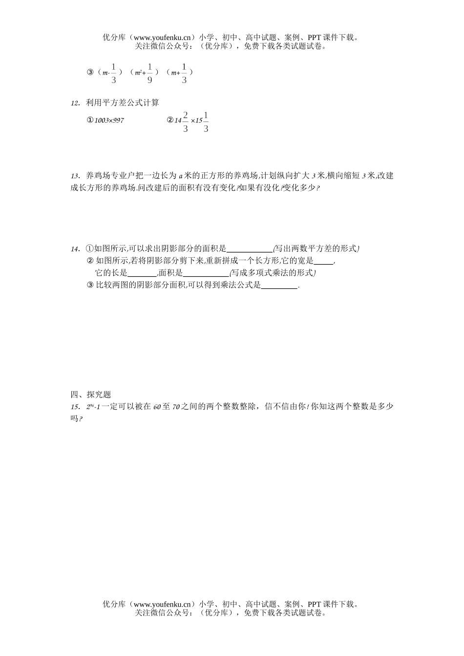 初中八年级数学平方差公式试卷_第2页