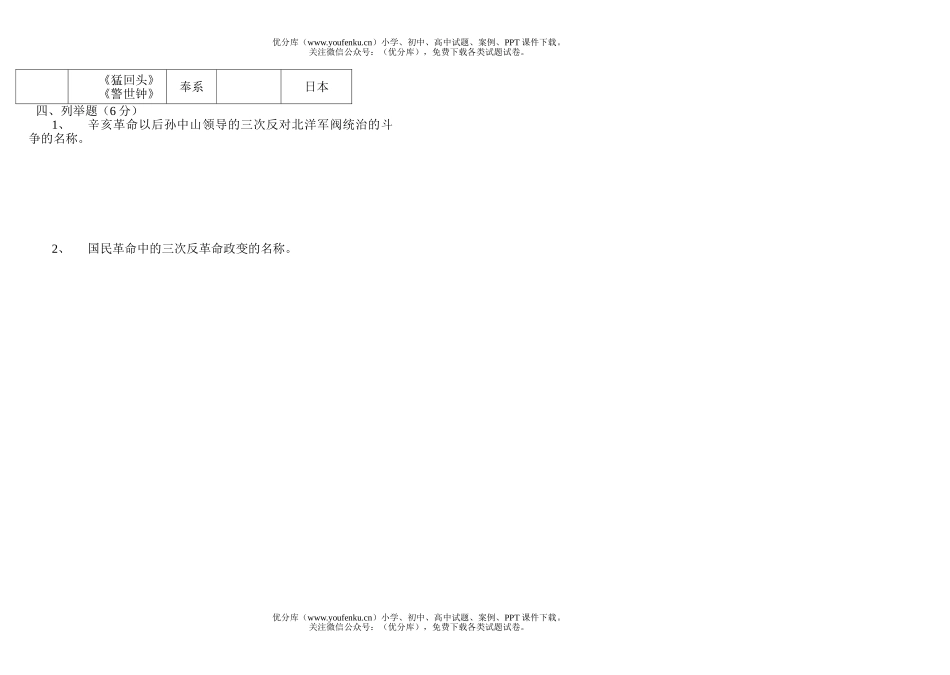 初中八年级历史(上)期末试卷_第2页