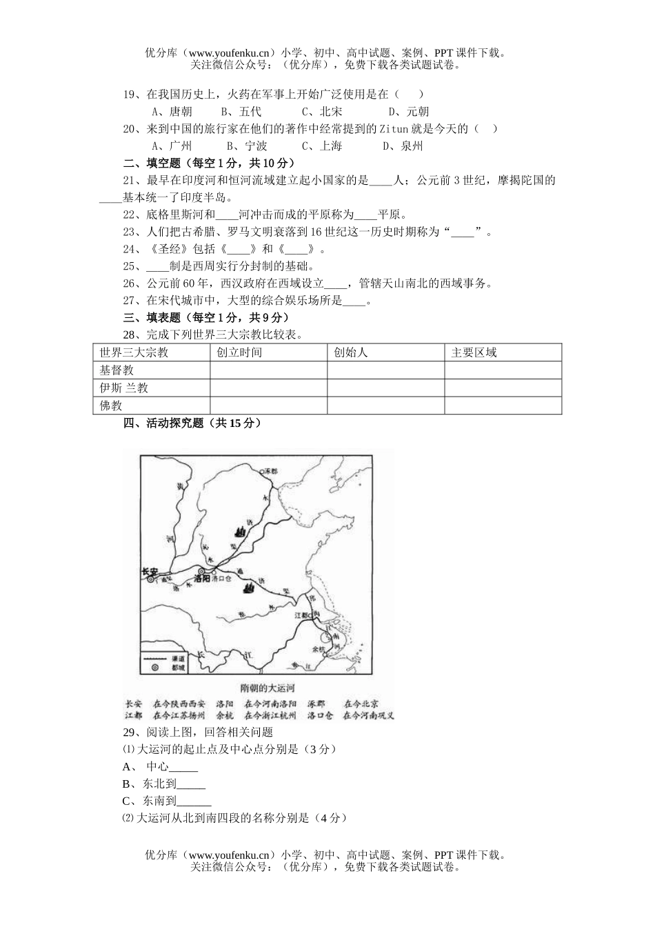 初中八年级历史上学期与社会期末检测试卷_第2页