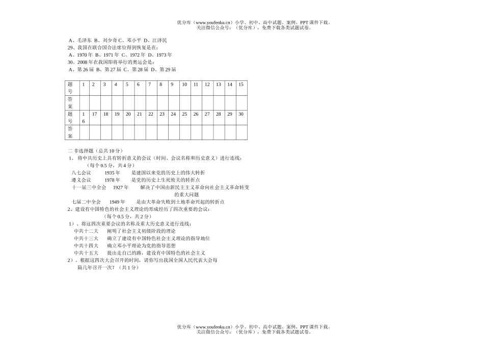 初中八年级历史第二学期期末试卷_第2页