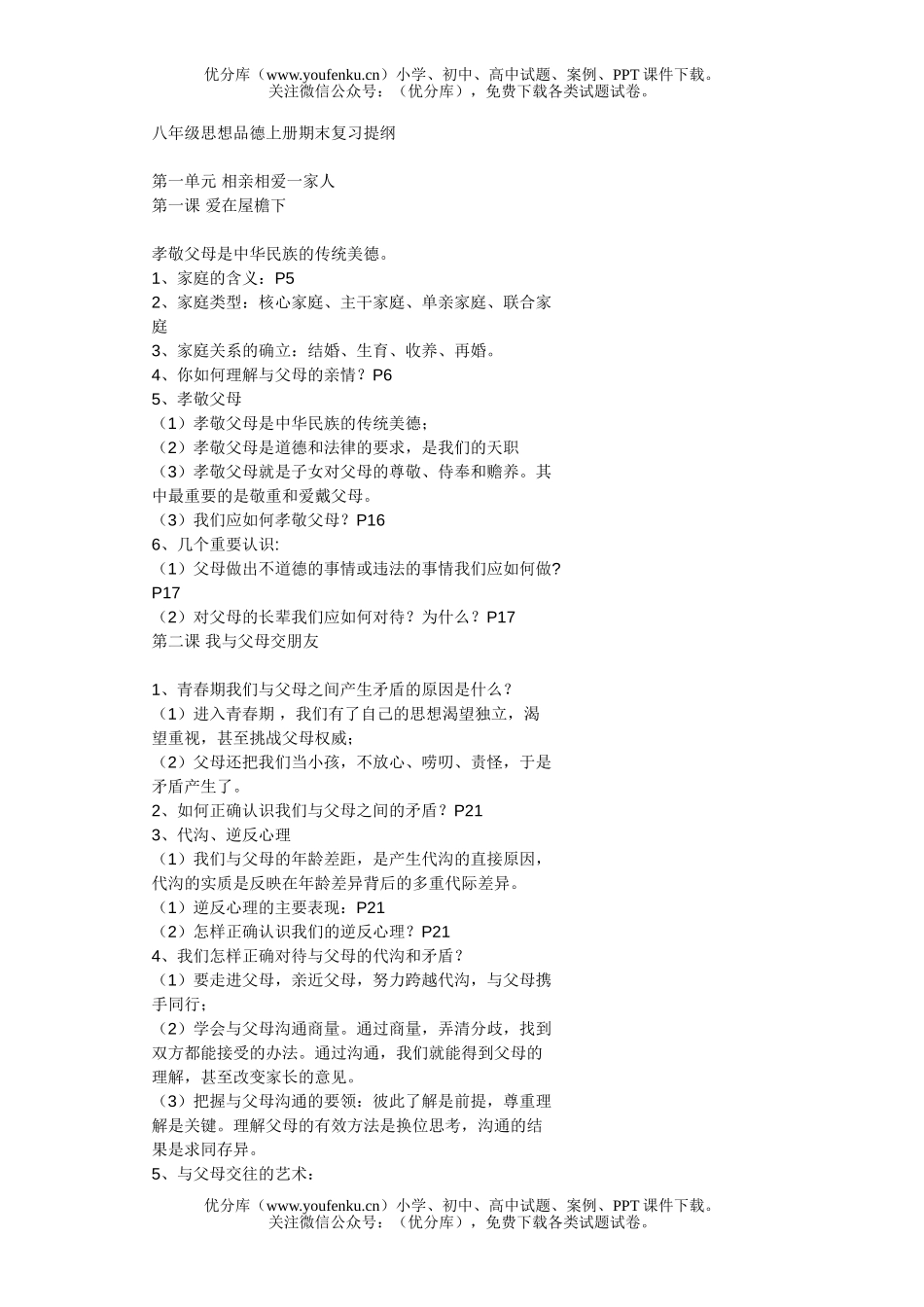 初中八年级政治鲁教版思想品德上册提纲试卷_第1页