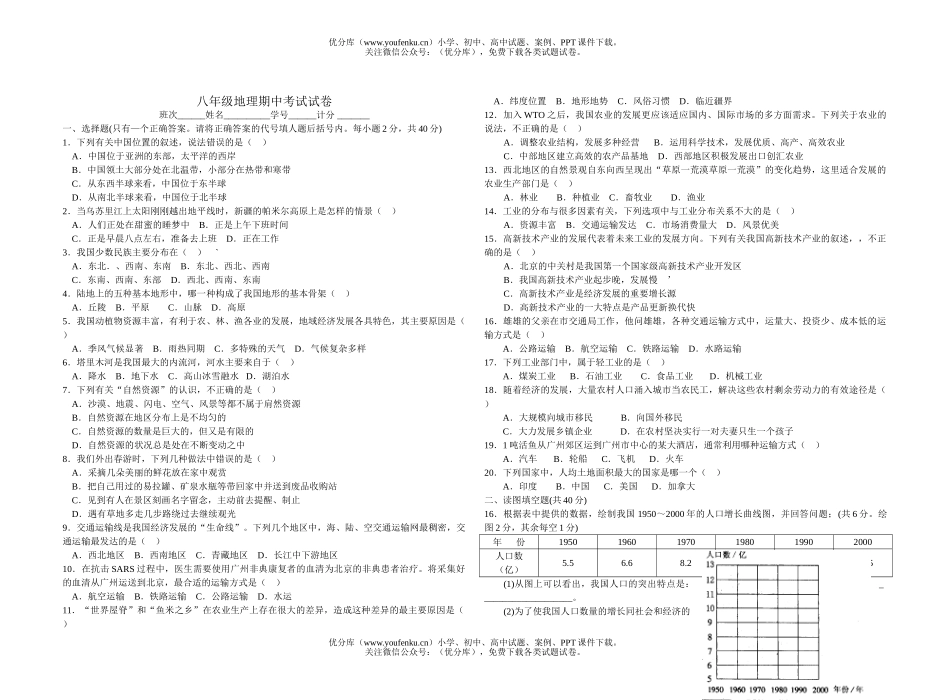 初中八年级地理上学期期中考试卷_第1页