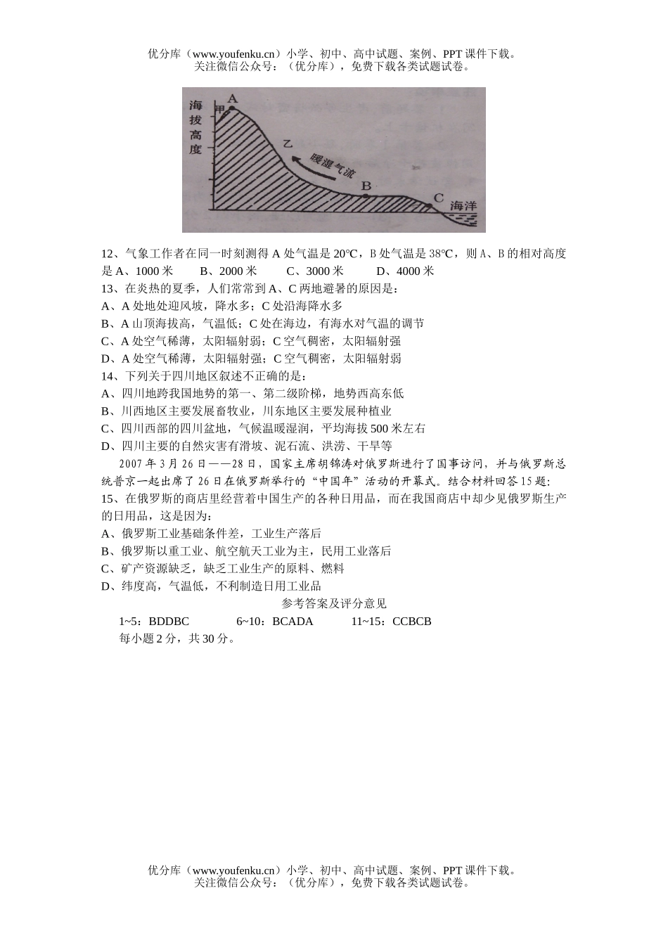 初中八年级地理上学期测试1试卷_第3页