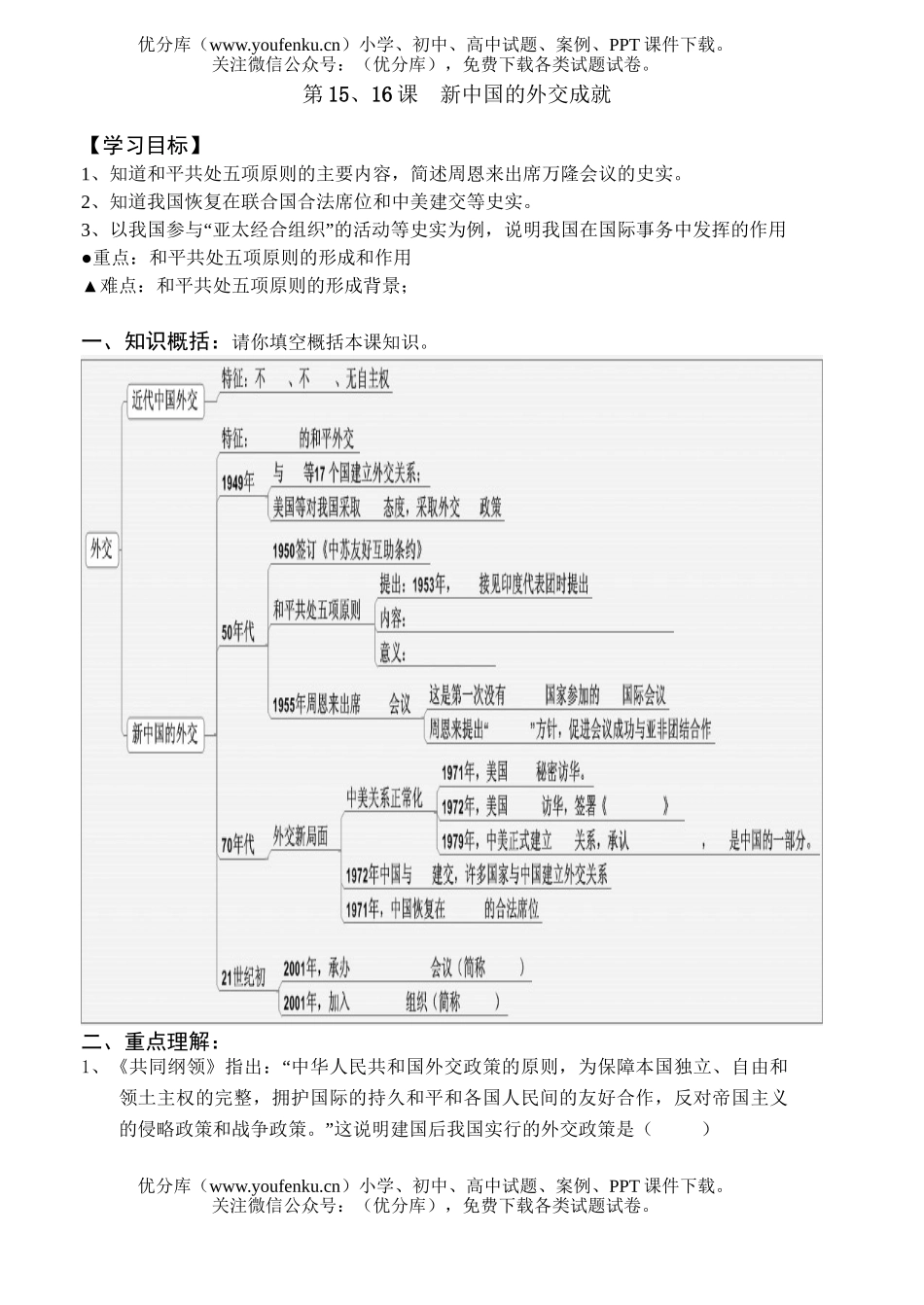 初中八年级历史新中国的外交复习资料试卷_第1页