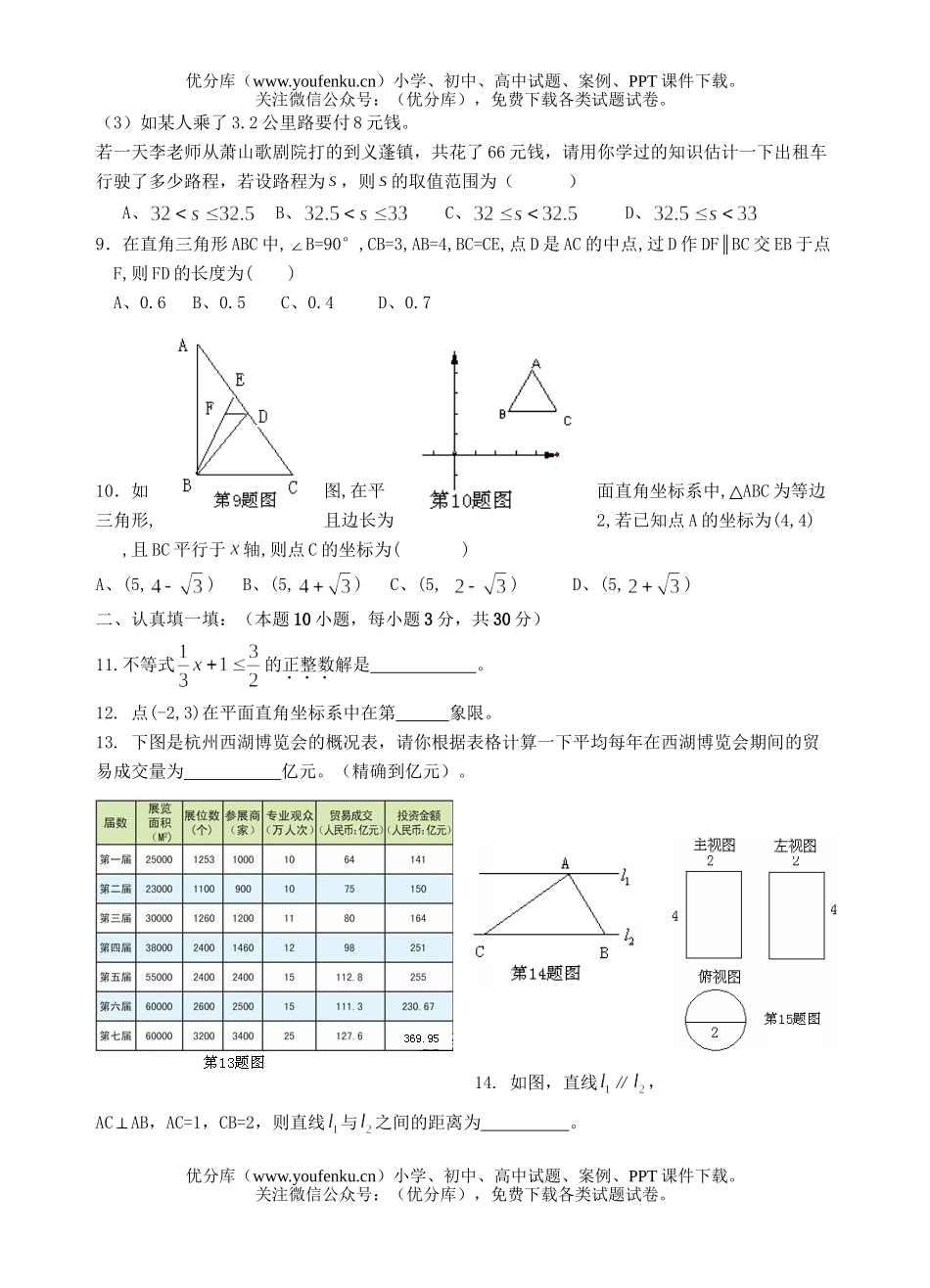 初中八年级数学第一学期检测试卷_第2页