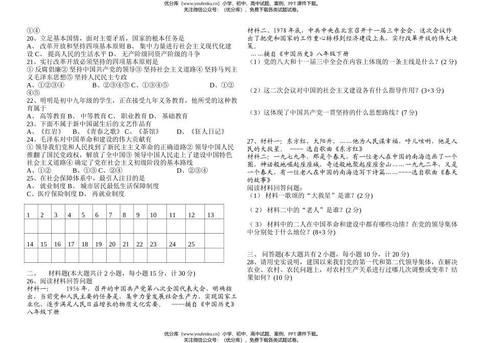 初中八年级历史下学期期末考试卷_第2页