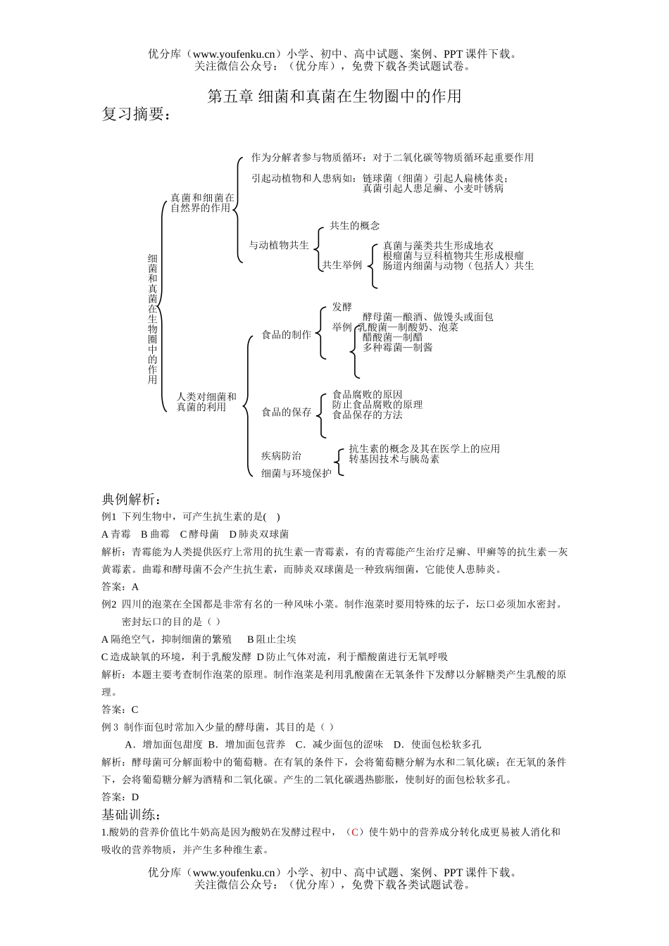 初中八年级生物细菌和真菌在圈中的作用试卷_第1页
