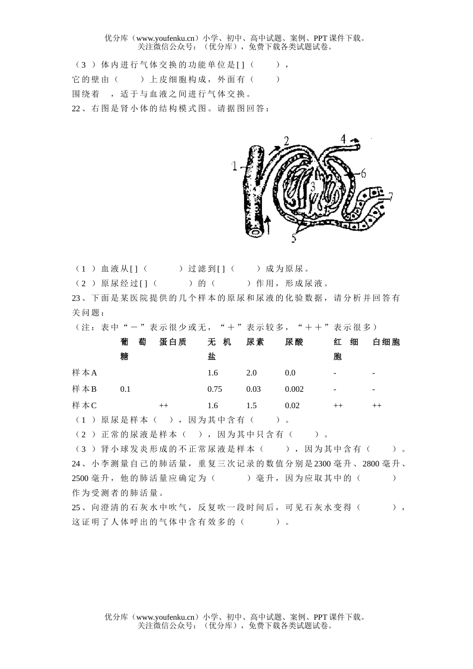 初中八年级生物初第五单元(第6、7、8章)测试卷_第3页