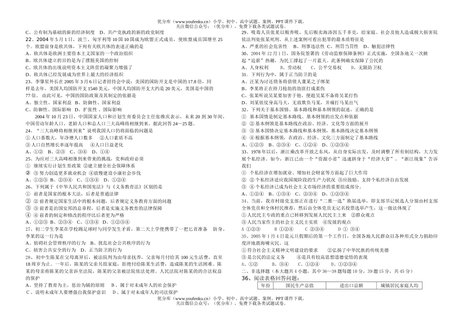 初中八年级历史下学期月考试卷_第2页