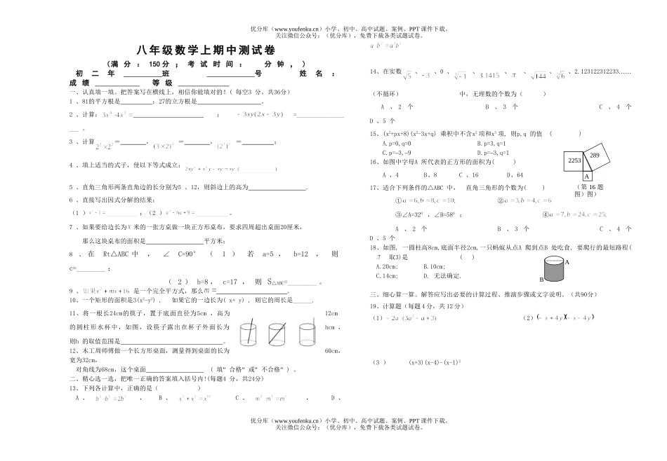 初中八年级数学上期中测试卷_第1页