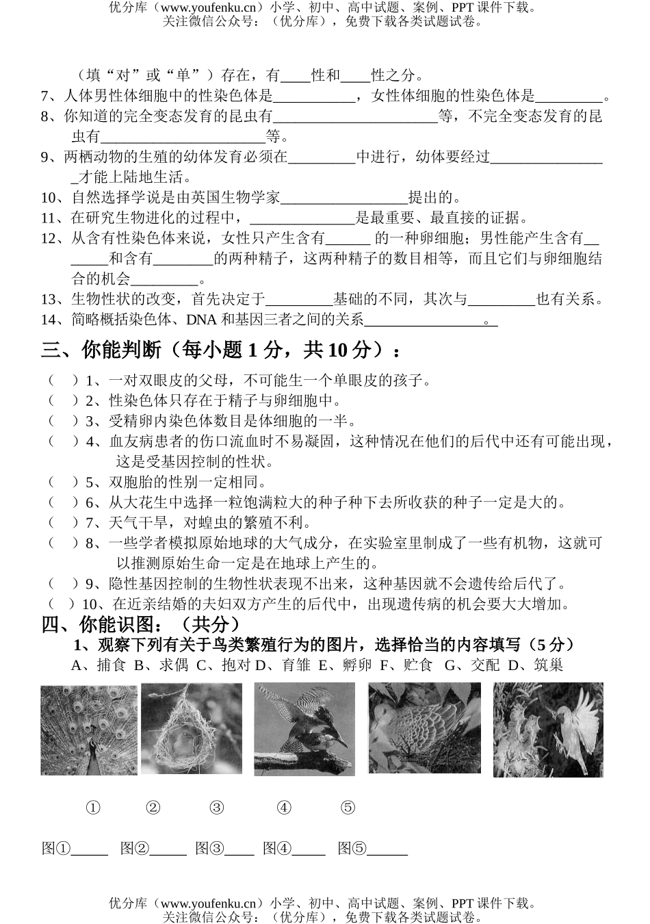 初中八年级生物下学期期中试卷_第3页