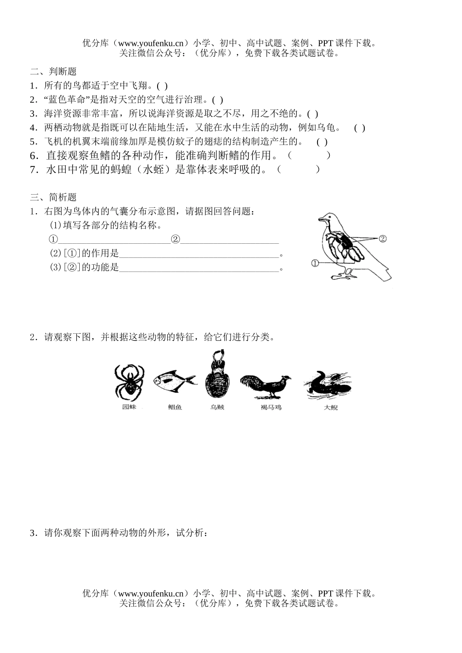 初中八年级生物第一学期复习题试卷_第2页