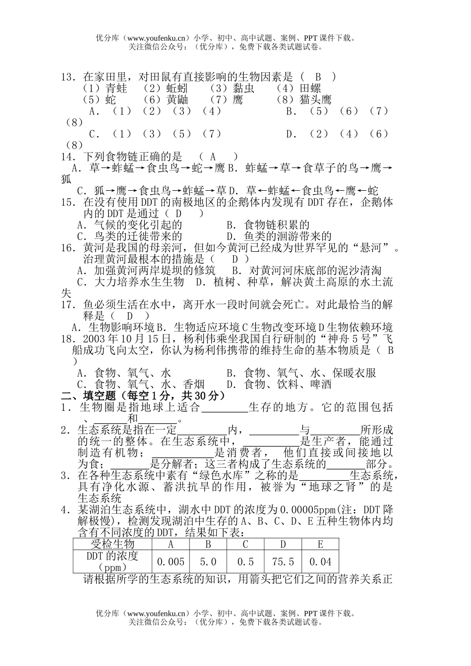 初中八年级生物(下)第23章练习试卷_第2页