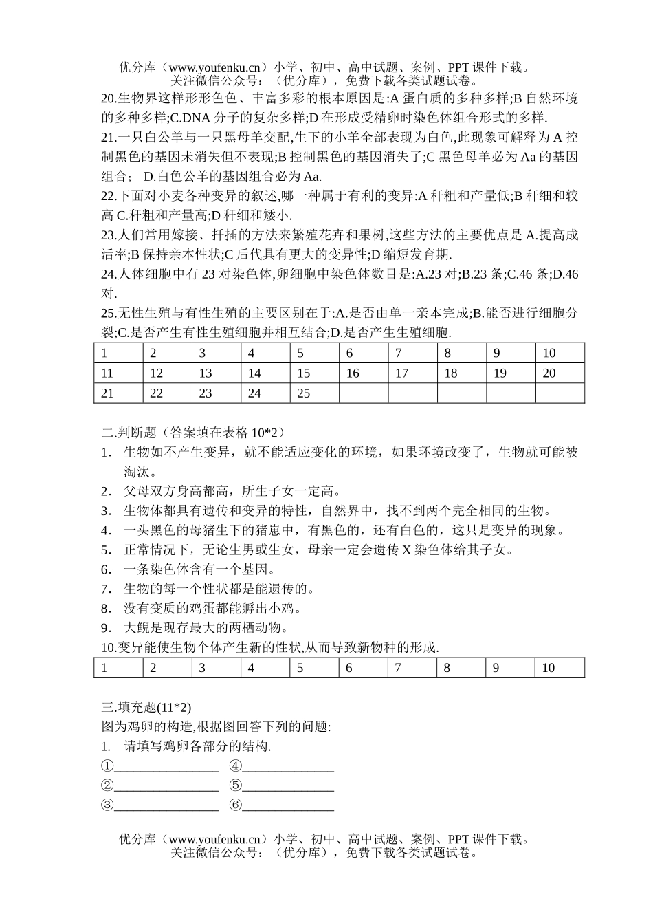 初中八年级生物下学期期中考试AB试卷_第1页