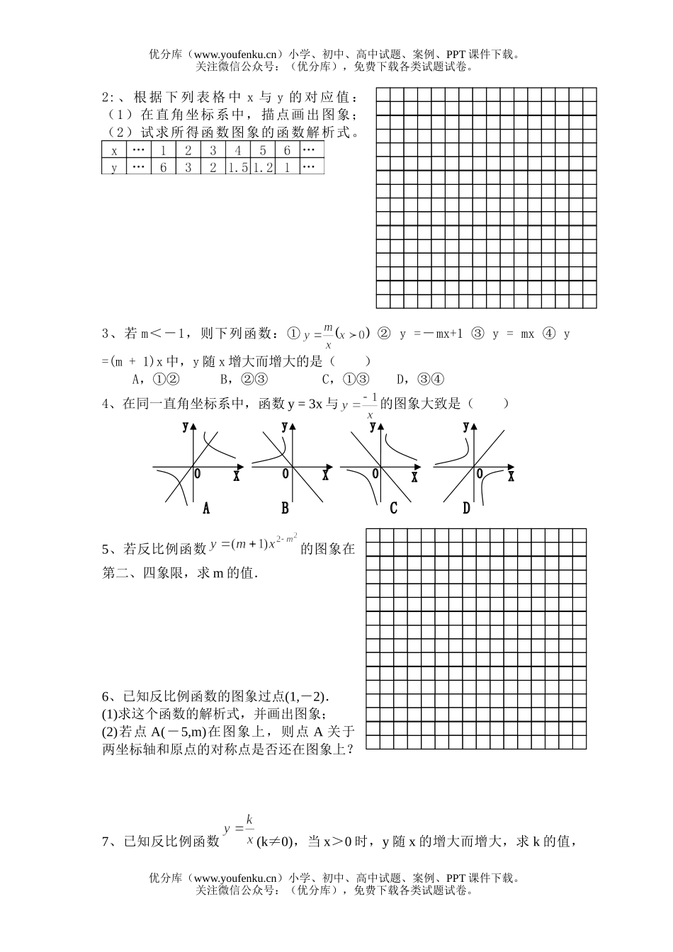 初中八年级数学反比例函数练习题试卷_第3页