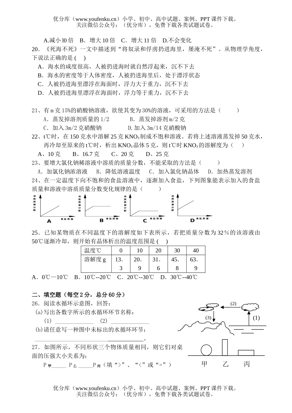 初中八年级科学(上)第一章调研试卷_第3页