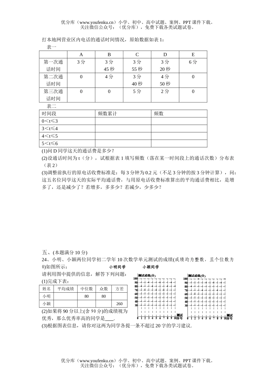 初中八年级数学下第五章数据的收集与处理单元测试卷_第3页