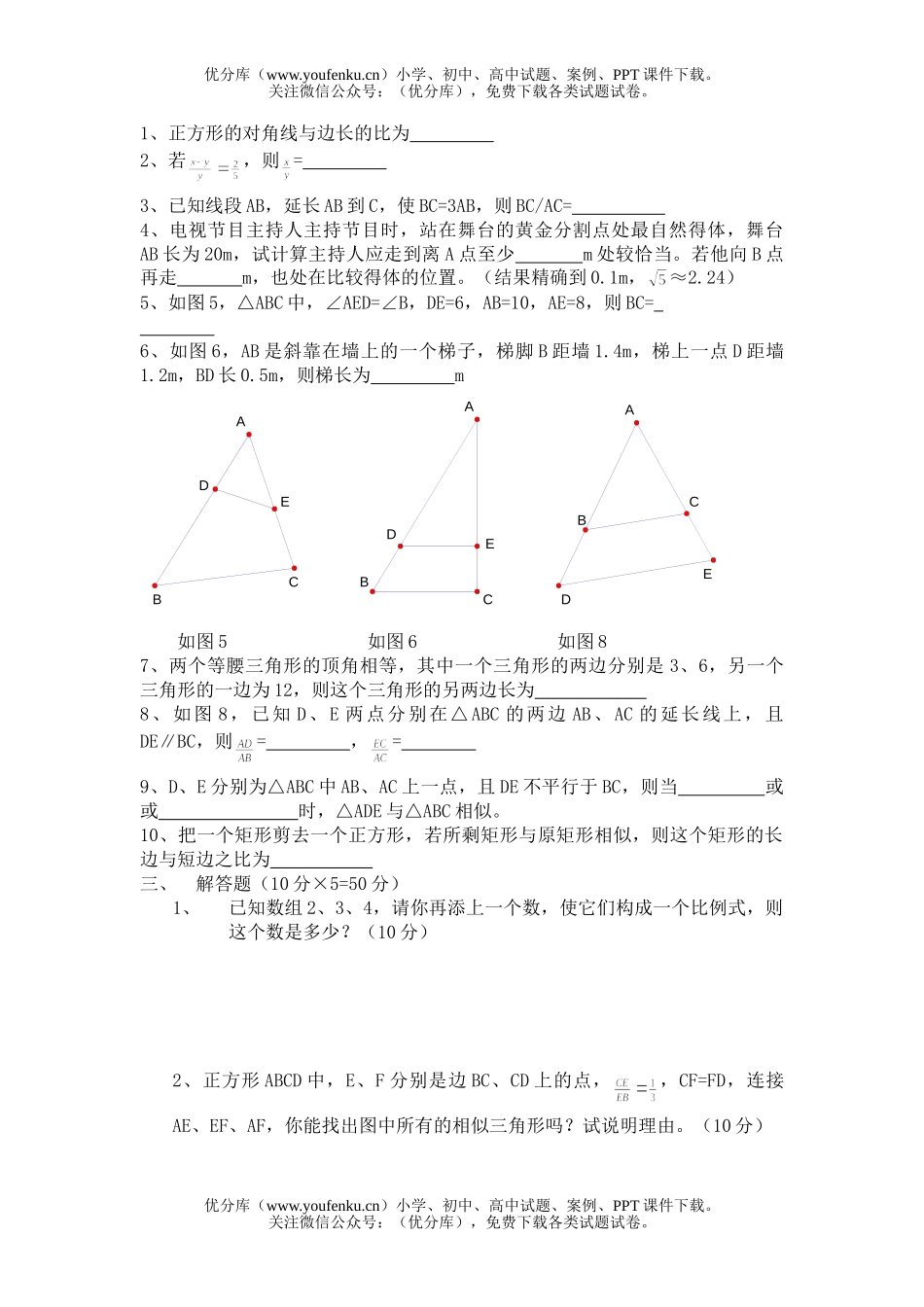 初中八年级数学相似图形单元测评试卷_第2页