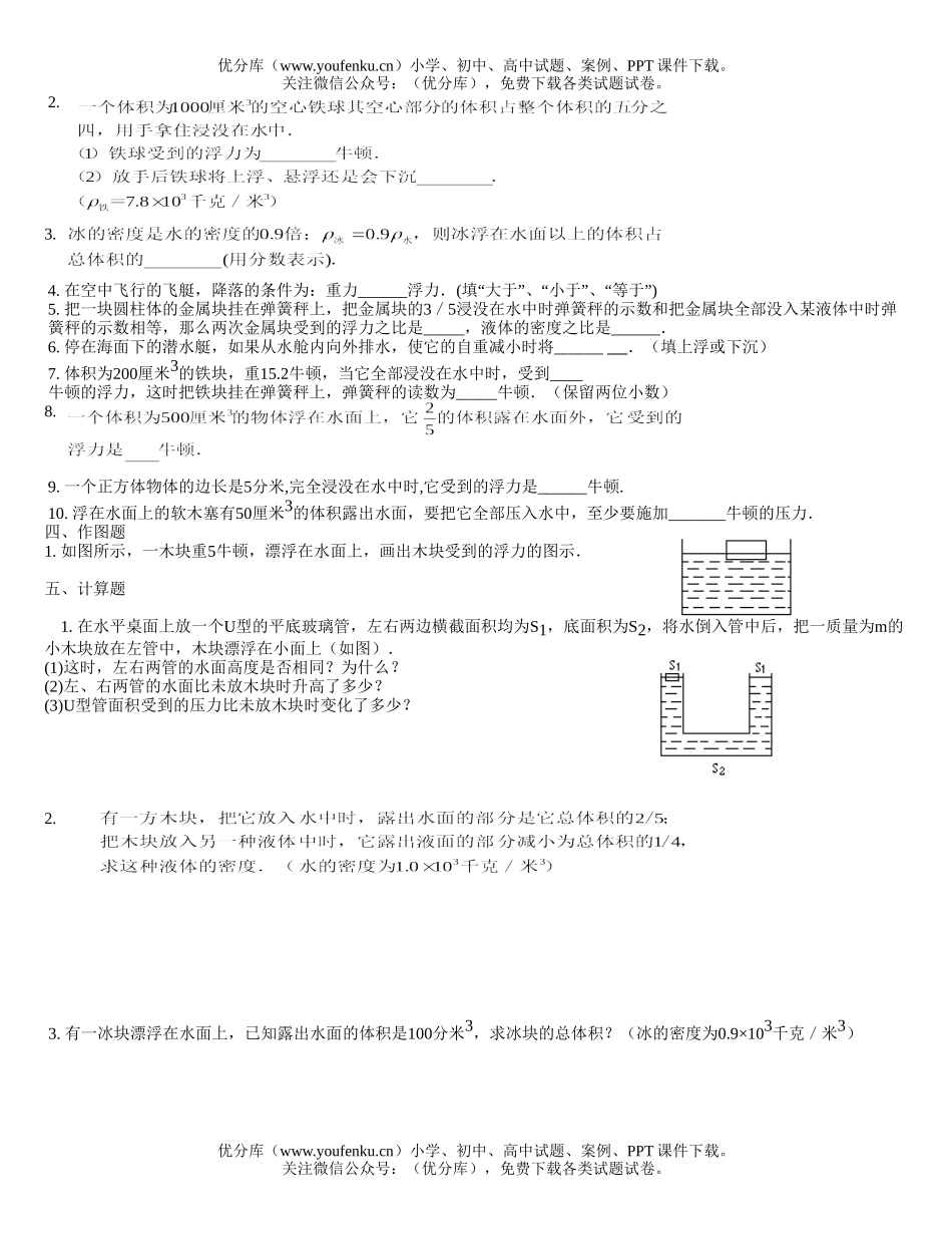 初中八年级科学上浮力练习试卷_第2页