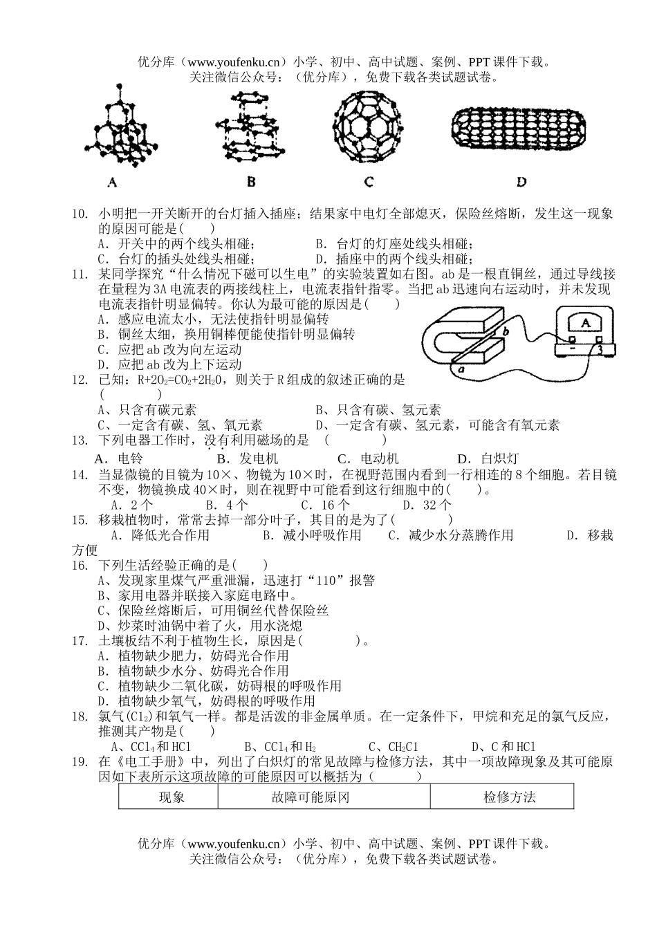 初中八年级科学综合复习期末测试提高试卷_第2页