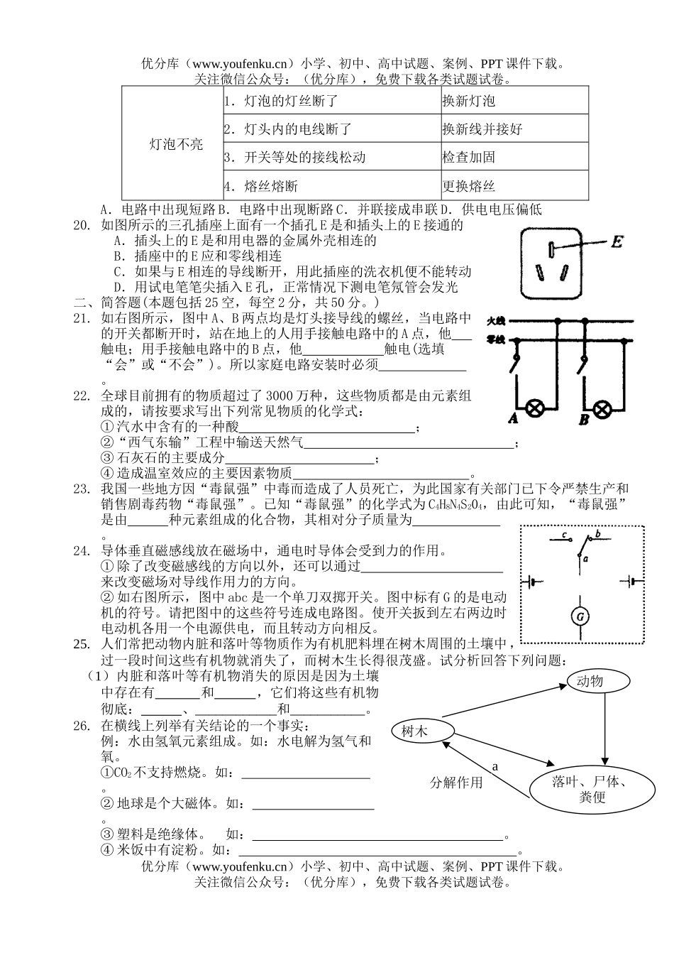 初中八年级科学综合复习期末测试提高试卷_第3页