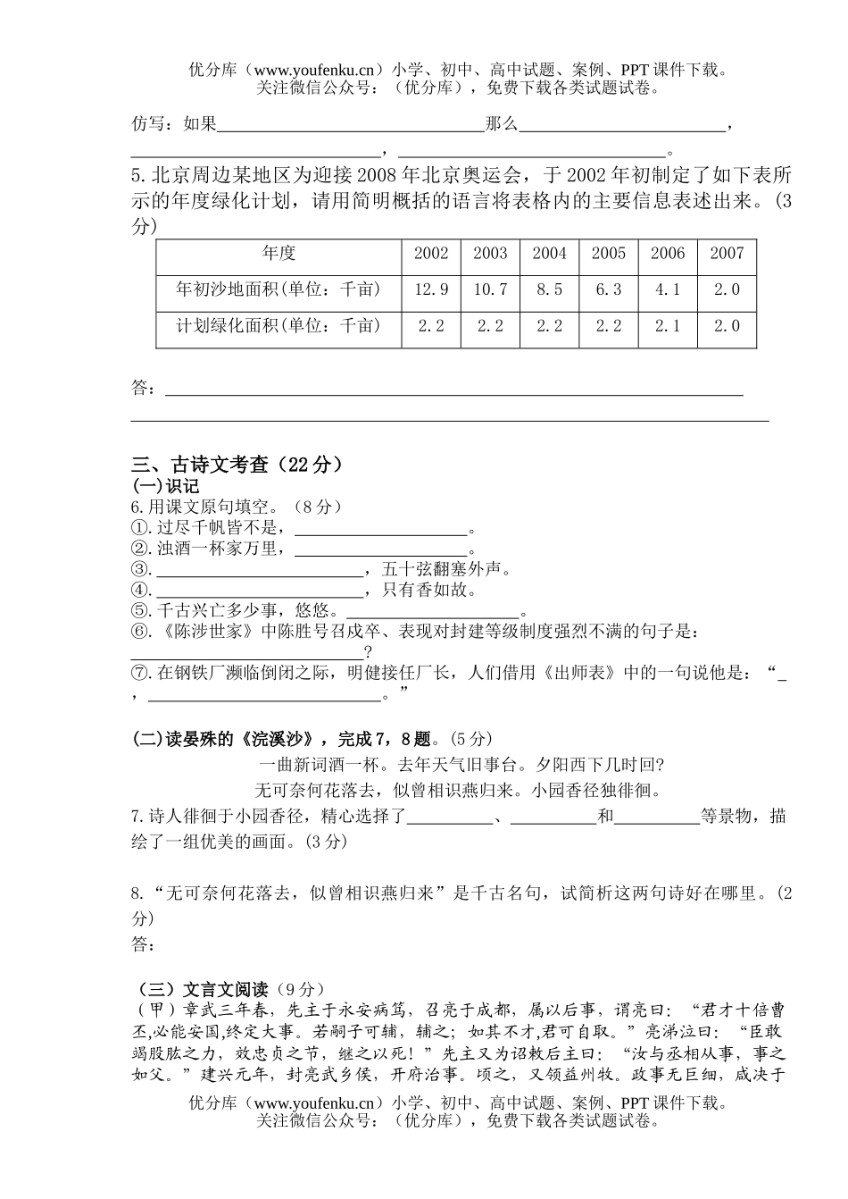 初中九年级语文2005-2006年度上学期期中检测[上学期]试卷_第2页