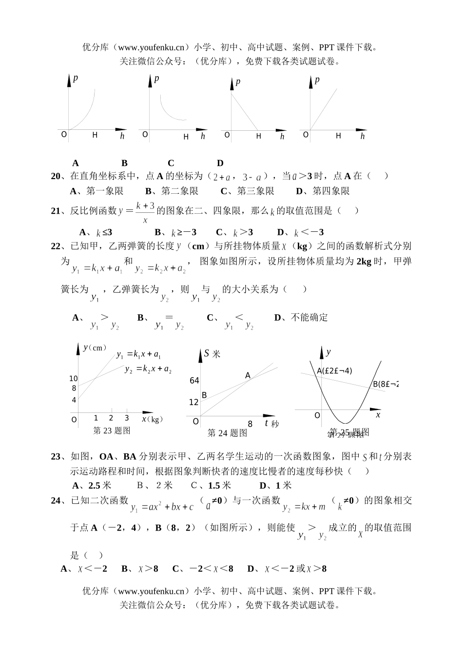初中九年级数学函数及其图象练习题试卷_第3页