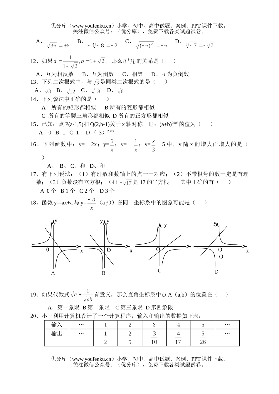 初中九年级数学期中测试卷_第2页