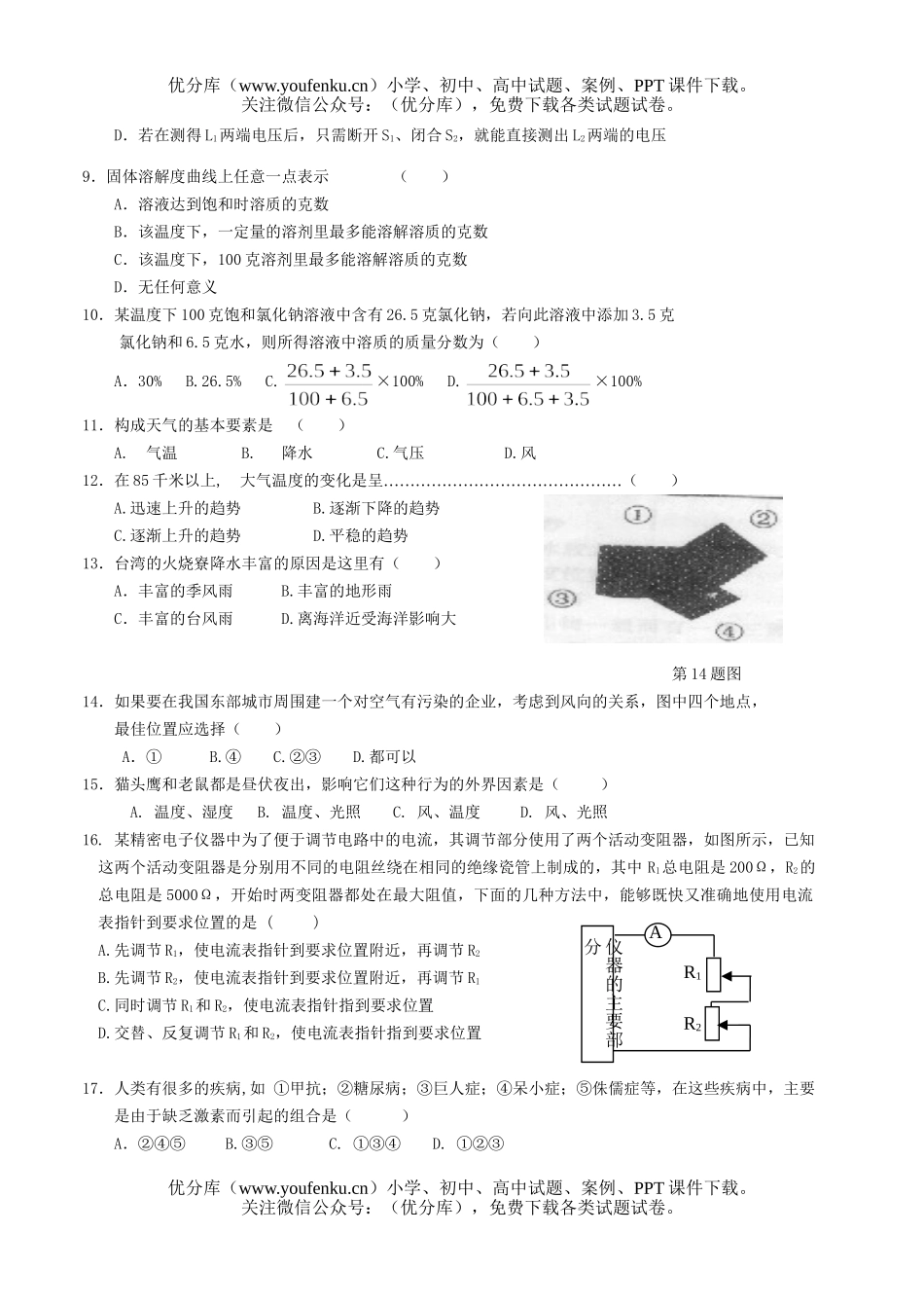 初中八年级科学全科竞赛卷(一)试卷_第2页