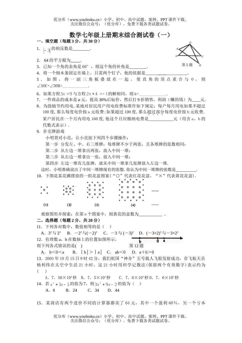 初中九年级数学期末复习一[上学期](无答案)试卷_第1页