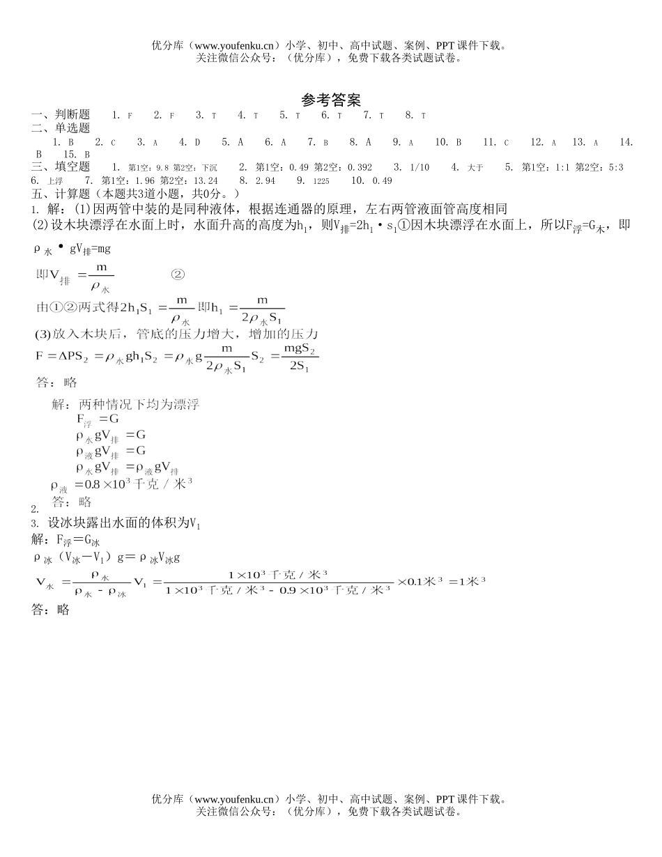 初中八年级科学浮力练习试卷_第2页