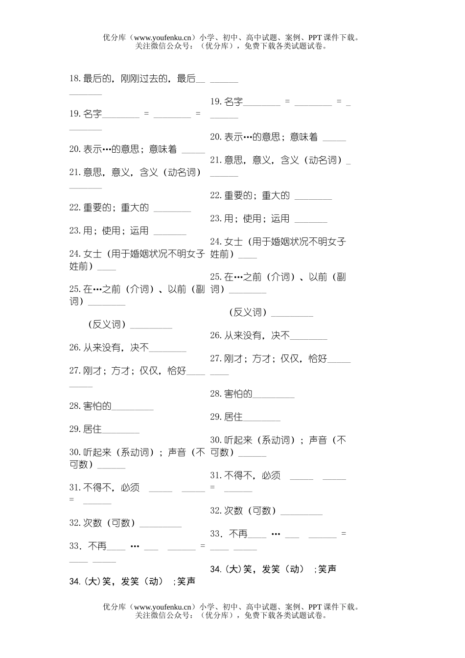 初中九年级英语单词检测试卷_第2页