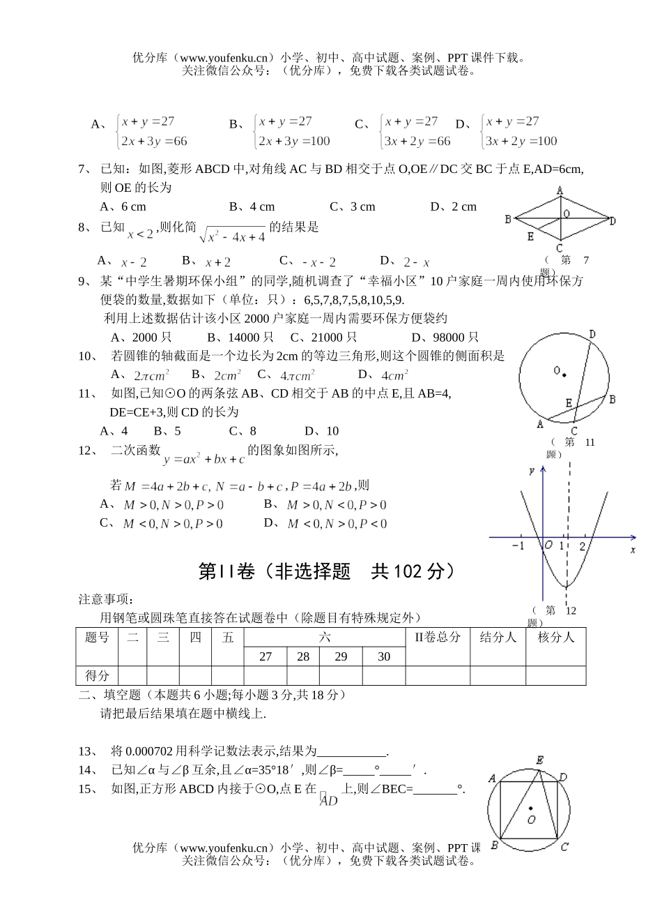 初中九年级数学2005年南通市中等学校考试卷_第2页