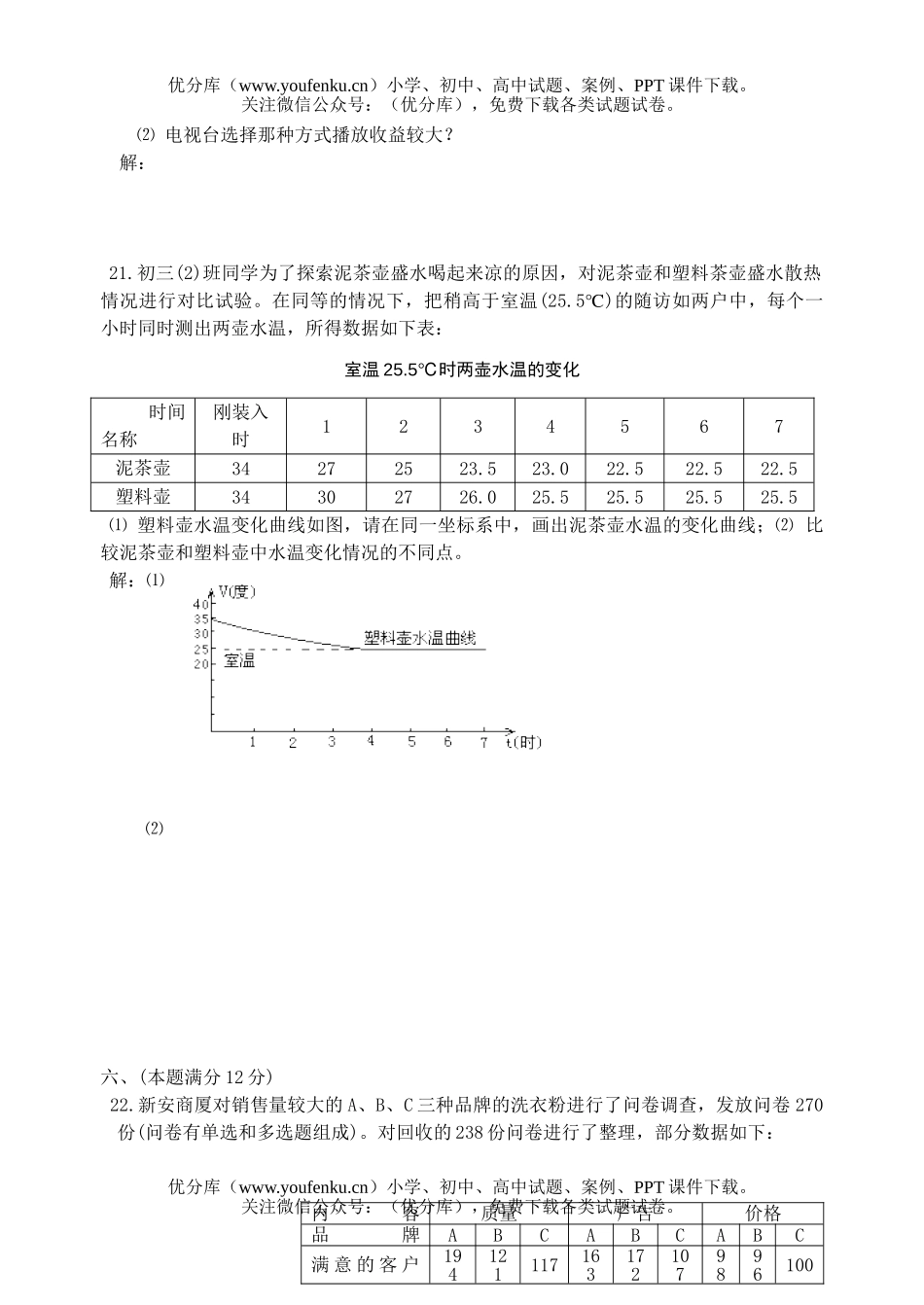 初中九年级数学安徽省升学统一考试卷_第3页