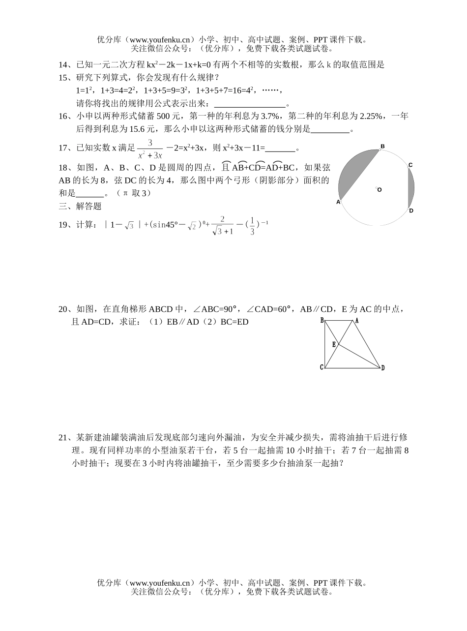 初中九年级数学总复习测试十九模拟六试卷_第2页