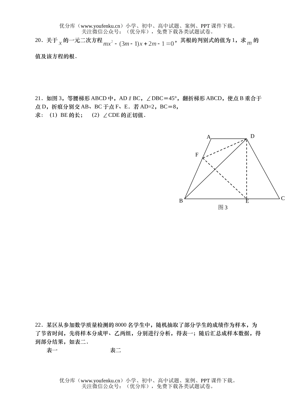 初中九年级数学上海市中等学校阶段招生文化考试卷_第3页
