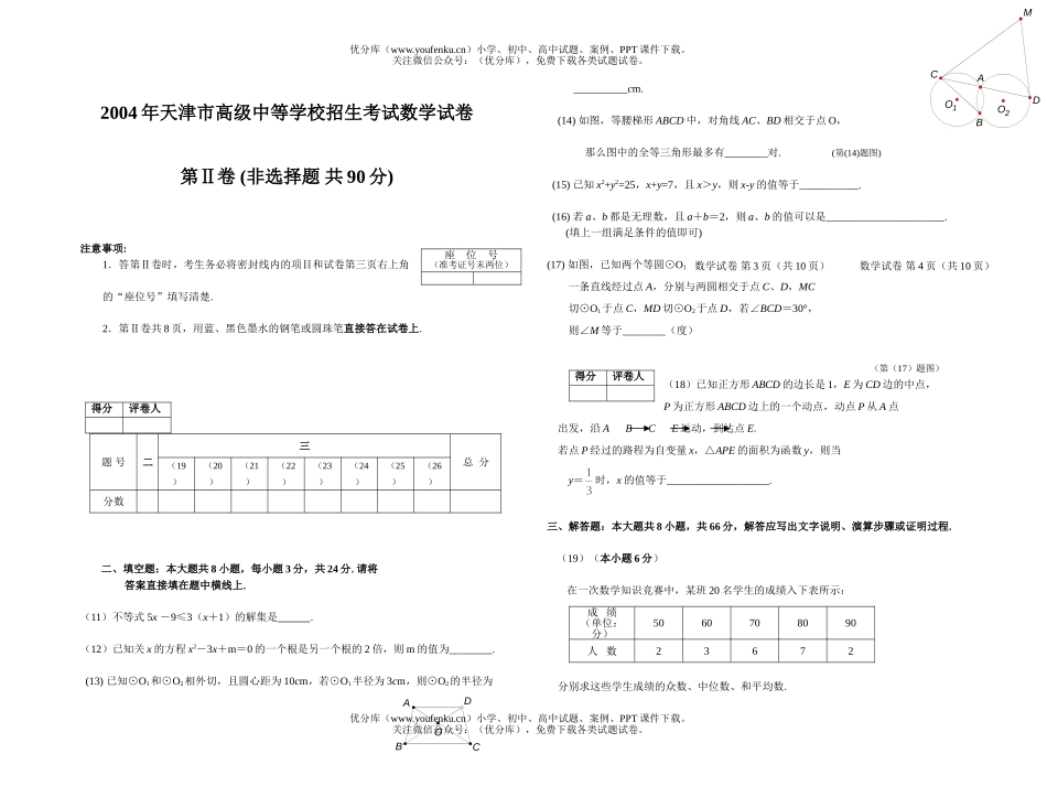 初中九年级数学天津市高级中等学校招生考试卷_第2页