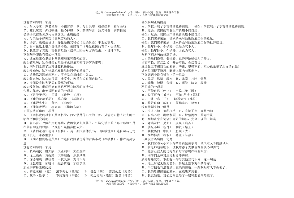 初中九年级语文复习题试卷_第3页