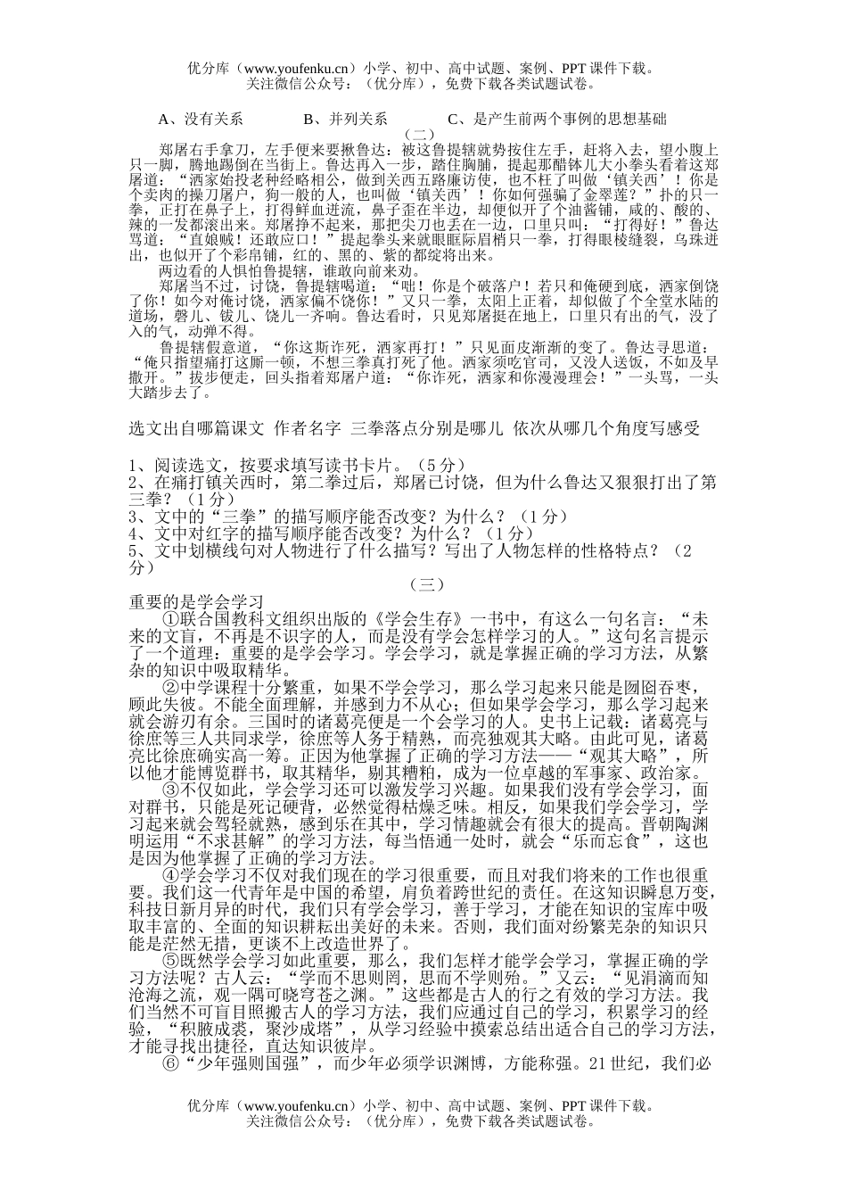 初中九年级语文模拟(一)试卷_第2页