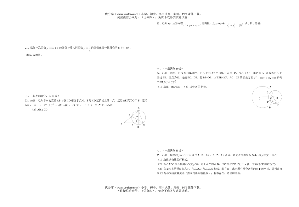 初中九年级数学科级摸底试卷_第2页