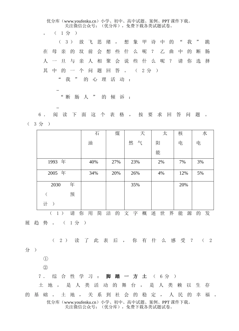 初中九年级语文2006年学业考试(三)试卷_第3页