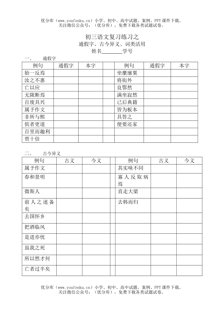 初中九年级语文第五册文言文练习试卷_第1页