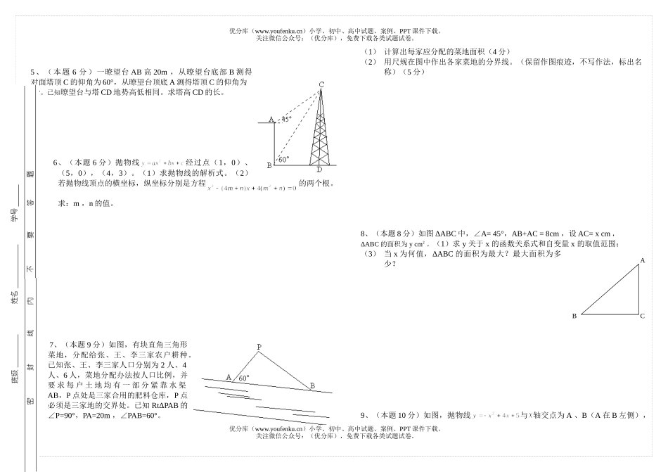 初中九年级数学综合试卷_第2页