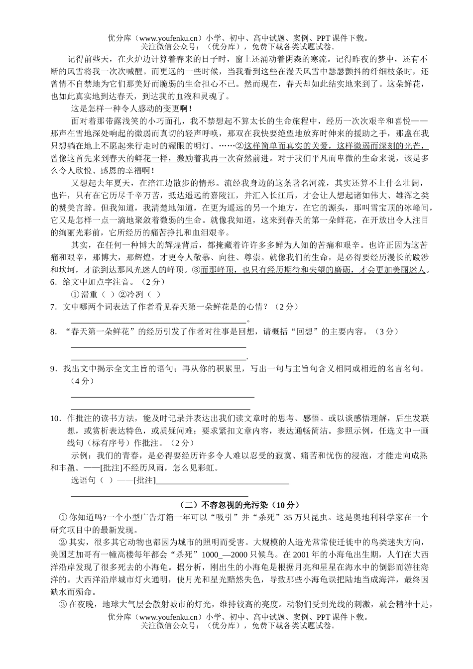 初中九年级语文月考试卷_第2页