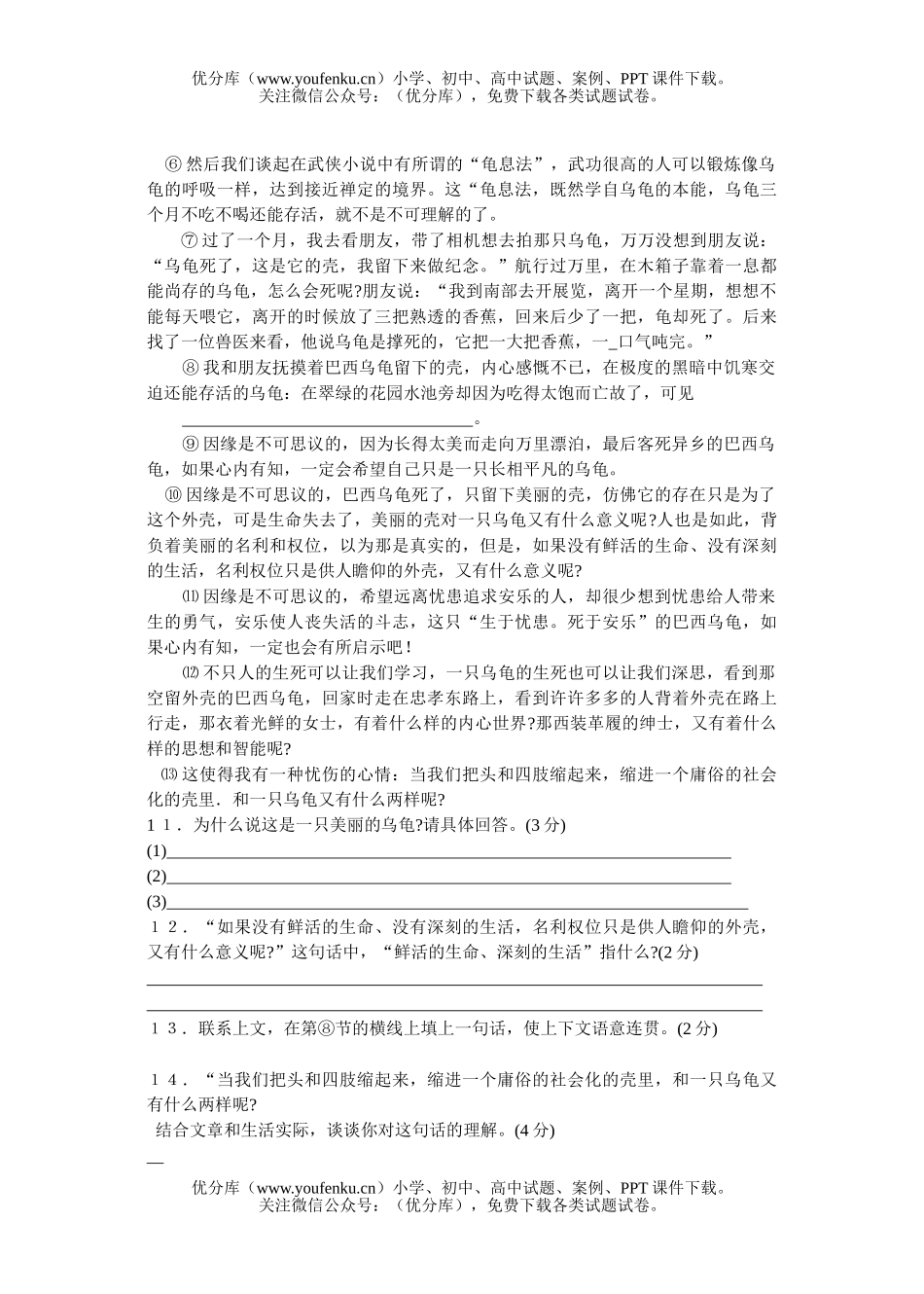 初中九年级语文下学期期中考试卷_第3页