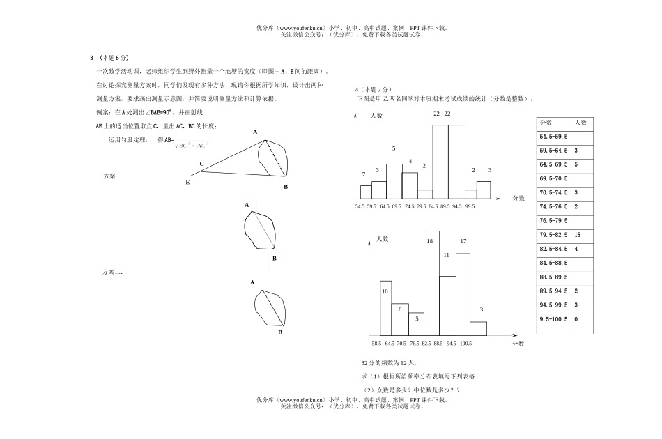 初中九年级数学初四3月月考试卷_第3页